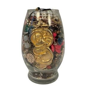 Medium 4 lb 7" Loaded Jewelry Jar Wearable Vintage Modern Metal Glass Beads Boho